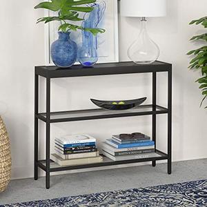 lot 11202 image: Henn&Hart Modern Console Sofa 3-Tier Open Shelf, EntrywayHallway Table for Living Room, Multiple ColorsSizes, 36 L, Black