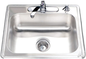 lot 54923 image: Houzer 2522-9BS3-1 Glowtone Series Topmount Stainless Steel 3-hole Single Bowl Kitchen Sink, 9-Inch Deep