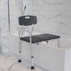 lot 54942 image: Flash Furniture 300 Lb. Capacity, Adjustable Gray Bath & Shower Transfer Bench with Back and Side Arm