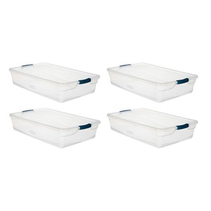 lot 54946 image: Rubbermaid 41 Qt. Cleverstore Latching Stackable Storage Tote, Clear (4-Pack)