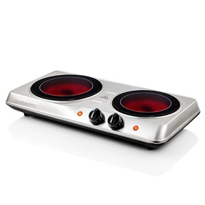 lot 54963 image: Ovente Double-Plate 7in and 6.5in Cooktop Electric Infrared Burner
