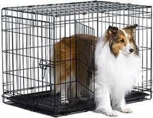lot 54927 image: World 30in Double Door Folding Metal Dog Crate, Includes Leak-proof Plastic