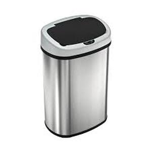 lot 54991 image: iTouchless - 13 Gallon Touchless Sensor Trash Can with AbsorbX Odor Control System, Stainless Steel Oval Shape Kitchen Bin - Silver