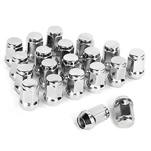 lot 12927 image: Dynofit 12mmx1.5 Wheel Lug Nuts, 20 Chrome M12x1.5 Luguts ConicalCone Seat 1.38 Tall 19mm Hex M12-1.50 Steel for 5 Lug Tuner Wheels