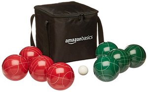 lot 12930 image: Amazon Basics 100 Millimeter Bocce Ball Outdoor Yard Games Set with Soft Carrying Case - 2 to 8 Players, Red and Green