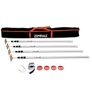lot 12943 image: ZIPWALL SLP4 12 Foot Spring Barrier (Pack of 4) Loaded Poles for Dust Barriers, 4 Pack, Silver