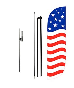 lot 12948 image: LookOurWay Feather Flag Set, 5 ft Advertising Flag with Poles and Ground Spike, American Flag (Old Glory Horizontal)