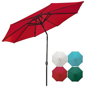 lot 12960 image: DOIFUN 10ft Patio Umbrella Outdoor Umbrella Patio Market Table Umbrella with Push Button Tilt, Crank and 8 Sturdy Ribs for Garden, Lawn, Deck, Backyard & Pool, Red