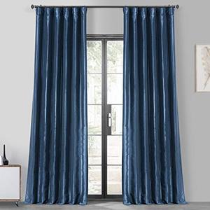 lot 12971 image: HPD Half Price Drapes Blackout Curtains for Bedroom-Faux Silk Taffeta 50 X 96 (1 Panel), PTCH-BO194010-96, Navy Blue