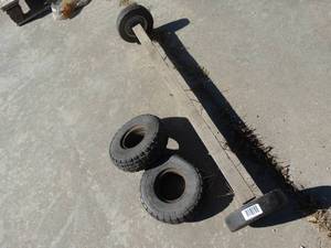 lot 1787 image: 2 tires & wood axle w 2 wheels