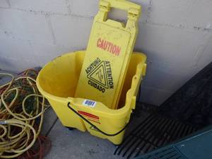 lot 1793 image: Mop bucket & wet floor sign