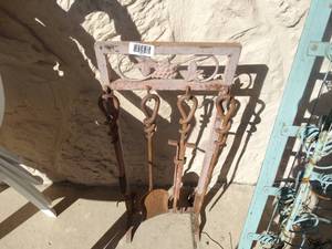 lot 1813 image: Old metal fireplace tool set