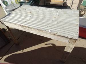 lot 1851 image: Vintage wood table w metal top