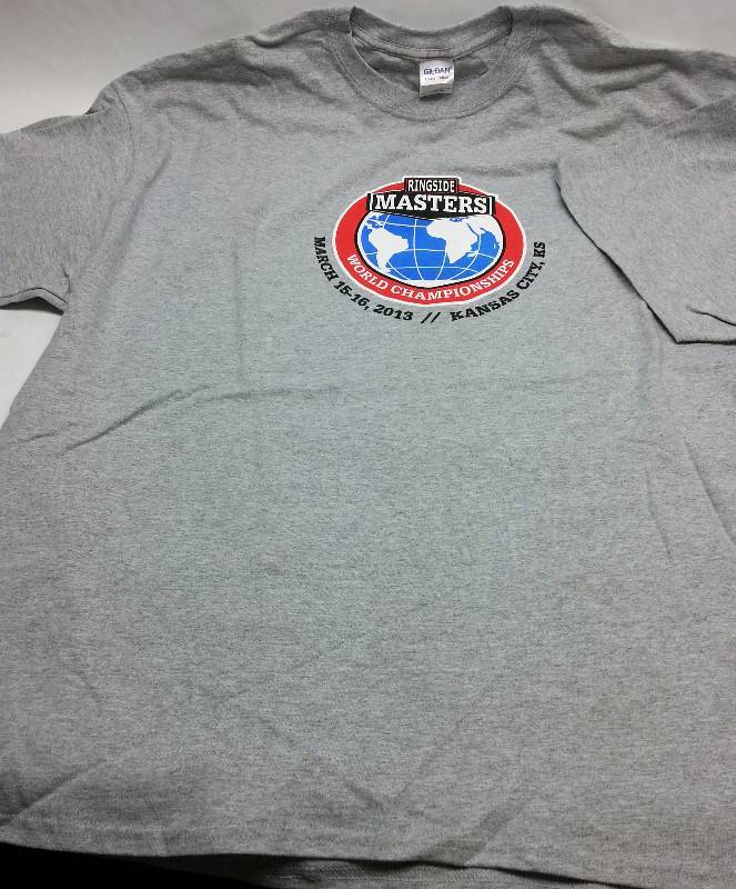 lot 8976-9 image: Wild looking size L large Grey 2013 Ringside Boxing Masters World Championships T Shirt