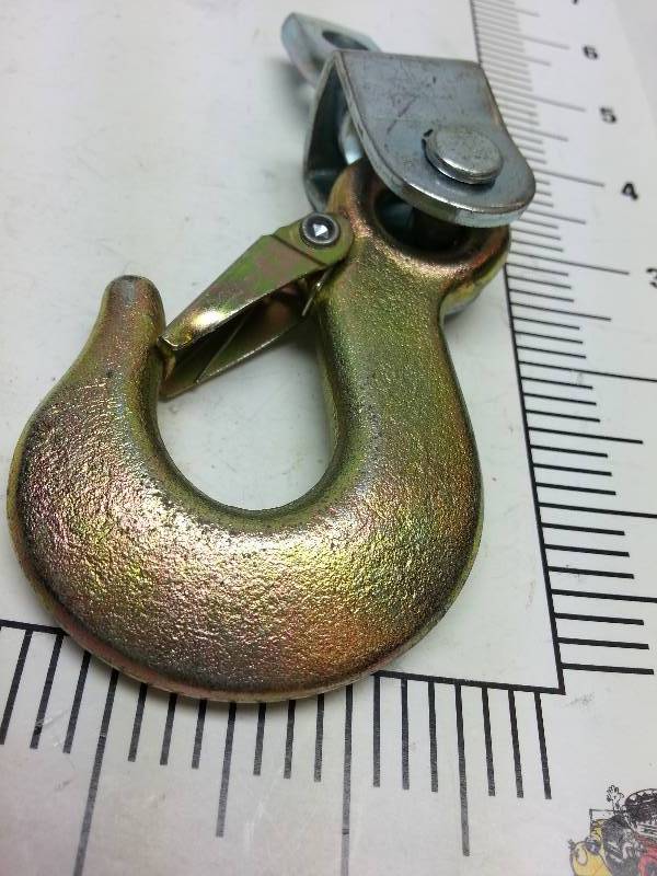 lot 8974 image: Cable or rope Hoist or cherry picker J hook with spring loaded safety clip and swivel attaching