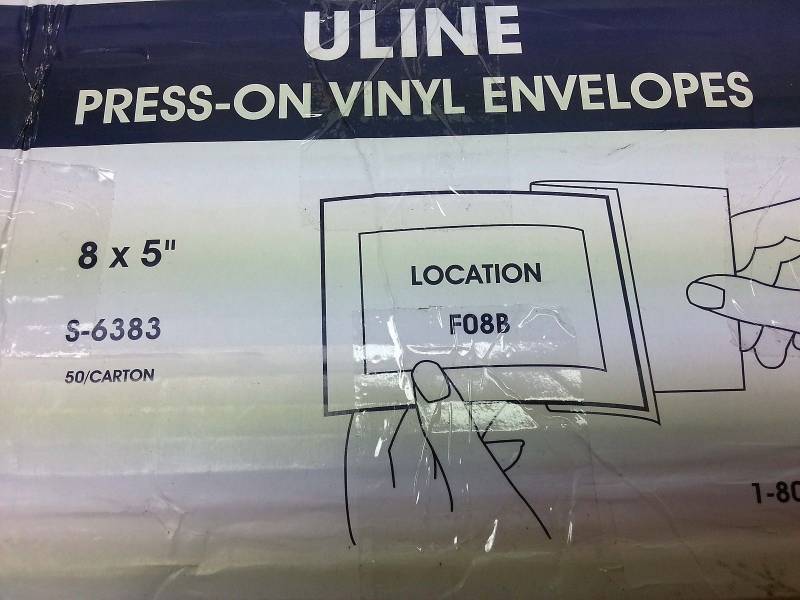 Package of 50 new Uline S6383 PressOn 8" X 5" Vinyl Envelopes