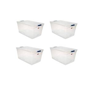 lot 44268 image: Rubbermaid Cleverstore 95 Quart Clear Plastic Storage Container & Lid, (4 Pack)