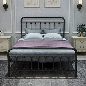 lot 1044 image: DUMEE Metal Full Size Bed Frame Platform with Vintage Headboard and Footboard Sturdy Premium Steel Slat Support No Box Spring Needed, Textured Black
