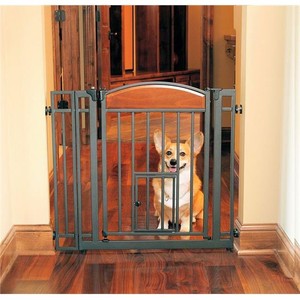 lot 2059 image: Carlson Labs 3031 Design Studio Metal Walk Through Gate with Pet Door