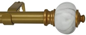 lot 2064 image: MERIVILLE 1-Inch Diameter Single Window Treatment Curtain Rod, Marble Urn Finial, 84-inch to 120-inch Adjustable, Royal Gold Finish