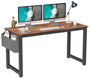 lot 3046 image: CubiCubi Study Computer Desk 55 Home Office Writing Small Desk, Modern Simple Style PC Table, Black Metal Frame, Espresso