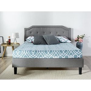 lot 3056 image: Zinus Kellen Upholstered Scalloped Button Tufted Platform Bed  Mattress Foundation  Easy Assembly  Strong Wood Slat Support, King