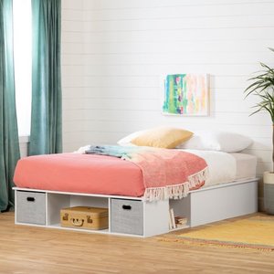 lot 3064 image: Queen Vito Storage Bed Pure White - South Shore - Incomplete (1 Box of 2)