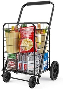 lot 3073 image: Grocery Cart with Wheels, Heavy Duty Foldable Lightweight Shopping Cart, 176lb Large Capacity Shop Cart for Groceries, Laundry, Pantry, Garage by AMADA HOMEFURNISHING-AMTUC2