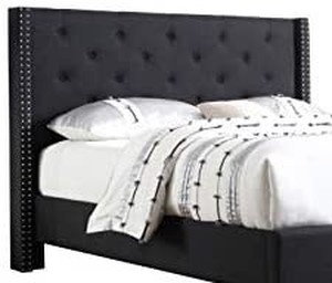 lot 3075 image: Home Life Linen Upholstered Platform Bed - Cloth 51�� Tall Headboard - Durable Wooden Slat Design - Easy To Assemble - Mattress Support - No Box Spring Needed - Full Size, Black