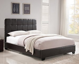 lot 5491 image: Mantua Kenville Brown Upholstered Platform Bed �� Easy to Assemble Faux Leather Platform Bed for Queen Beds, Dress Up your Bedroom, No Box Spring Needed �� Model