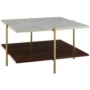 lot 5515 image: 32 inch Square Coffee Table in Faux Marble and Gold
