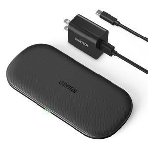 lot 7143 image: CHOETECH Dual Wireless Charger (QC3.0 Adapter included), 5 Coils Qi Certified Fast Wireless Charging Pad Compatible with iPhone 11 11Pro11Pro MaxXS