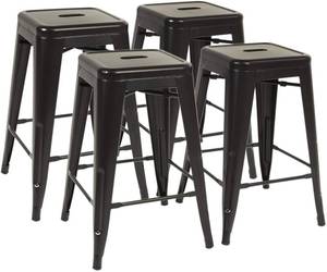 lot 1043 image: Fdw Metal Bar Stools Set Of 4 Counter Height Barstool Stackable Barstools 24 ...
