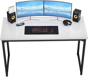 lot 3040 image: Foxemart Computer Desk 55�� Modern Sturdy Office Desk 55 Inch PC Laptop Notebook Study Writing Table for Home Office Workstation, White