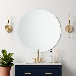 lot 7053 image: Frameless Beveled Edge Round Wall Mirror - Clear- Retail$98.99