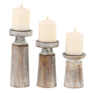 lot 7054 image: Mango Wood Natural Candle Holder, Set of 3