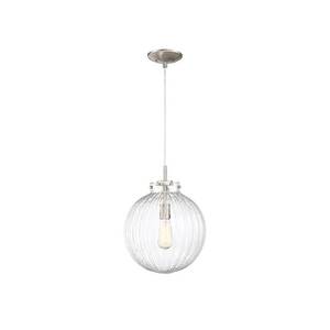 lot 7077 image: Meridian M70068BN 1 Light Mini Pendant - Ribbed Clear with Brushed Nickel