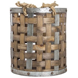 lot 7116 image: American Art Decor Rustic Wood and Metal Storage Basket Farmhouse Decor (Small)