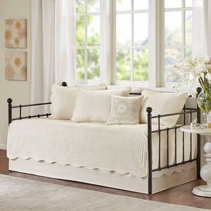 lot 7180 image: Madison Park Venice Cream 6 Pieces Quilted Daybed Cover Set with Scalloped Edges