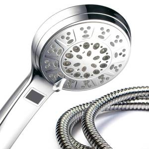lot 7196 image: HotelSpa All-Chrome 5-setting LED LCD Handheld Shower Head with Lighted LCD Temperature Display, and Automatic Changing LEDs
