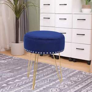 lot 7083 image: Adeco Footstool Round Ottoman Velvet Dre