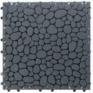lot 7127 image: Interlocking Cobbled Stone Look Garden Pathway Tiles Decorative Floor Grass Pavers Anti Slip Mat, 5 Pack Grey