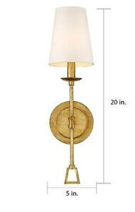 lot 7167 image: Antique Gold 1.one Light Sconce 20 H Tall White Shade Wall Fixture Distressed