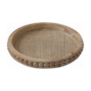 lot 7171 image: Whitewashed Round Decorative Wood Tray 16inch