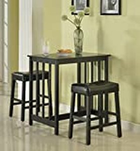 lot 7709 image: Roundhill Furniture 3-Piece Counter Height Dining Set with saddleback Stools, White