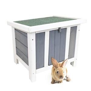 lot 43 image: Greatest Pet Shop Deluxe Raised Wooden Rabbit Hutch House, Small Animal Enclosure for Backyards and Outdoors, Gray