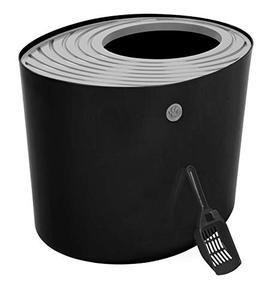 lot 44 image: IRIS Top Entry Cat Litter Box with Cat Litter Scoop, Black & Gray