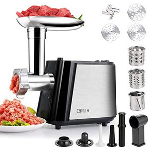 lot 14 image: CAMOCA Electric Meat Grinder, All-Copper Motor Meat Mincer, Sausage Stuffer Maker with Vegetable Slicer, 2 Blade, 3 Grinding Plates, Kubbe kit for Home Kitchen Commercial Use, Stainless Steel Housing
