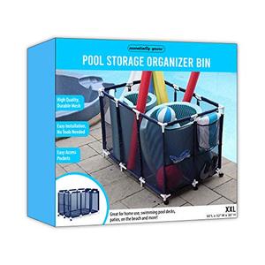 lot 25 image: Essentially Yours Pool Noodles Holder, Toys, Floats, Balls and Floats Equipment Mesh Rolling Storage Organizer Bin, 50x 32x 36 , XXL, Blue Mesh  White PVC