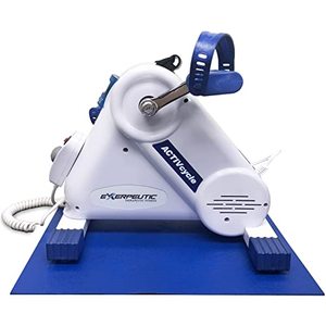 lot 28 image: Exerpeutic Motorized Leg and Arm Pedal Exerciser Mini Exercise Bike with Bonus Mat